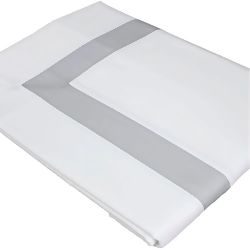 Duvet Capa de Edredom 300 Fios Turin Branco/ Cinza Queen - Artelassê