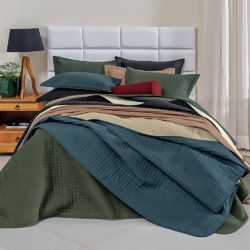 Cobre Leito / Colcha Plaza Microfibra Verde Malva com Palha Casal 3pç - Lavive